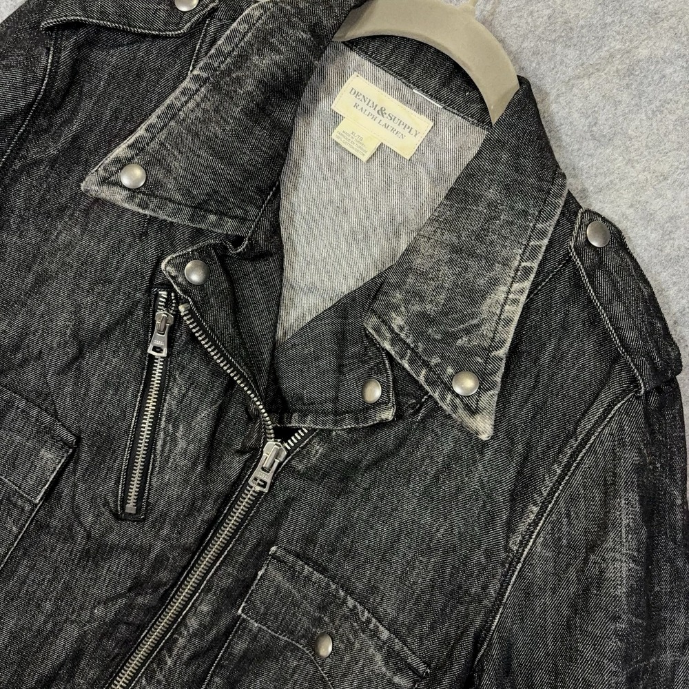 Denim & Supply Ralph Lauren Moto Denim Crop Jacket Womens XL Faded Black Grunge